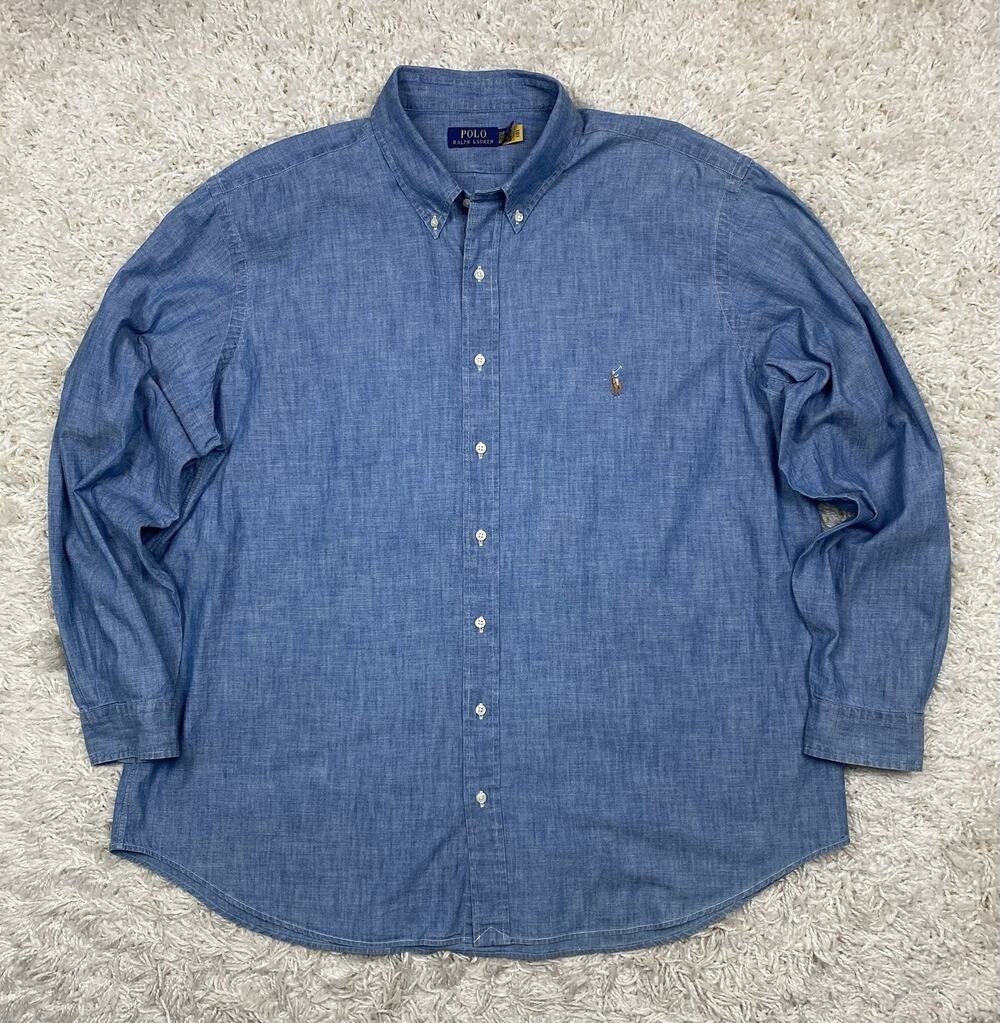 Polo Ralph Lauren Button Up Shirt Men’s 2XB Blue Chambray Classic Fit Long